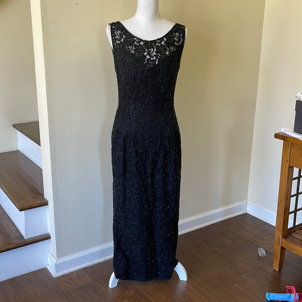 Carmen Marc Valvo gorgeous/sexy figure hugging black beaded gown. Size 10